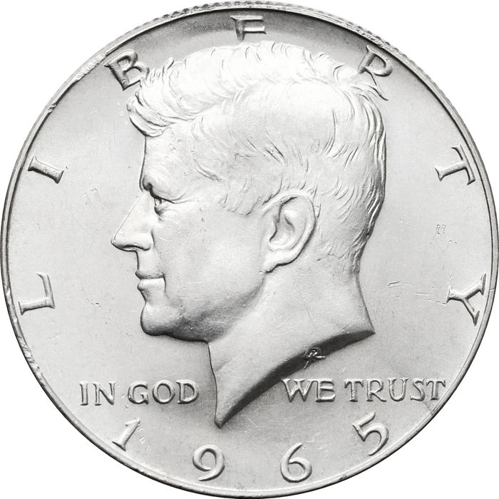 50 центов (1/2 доллара, half dollar) 1965 США (Кеннеди)