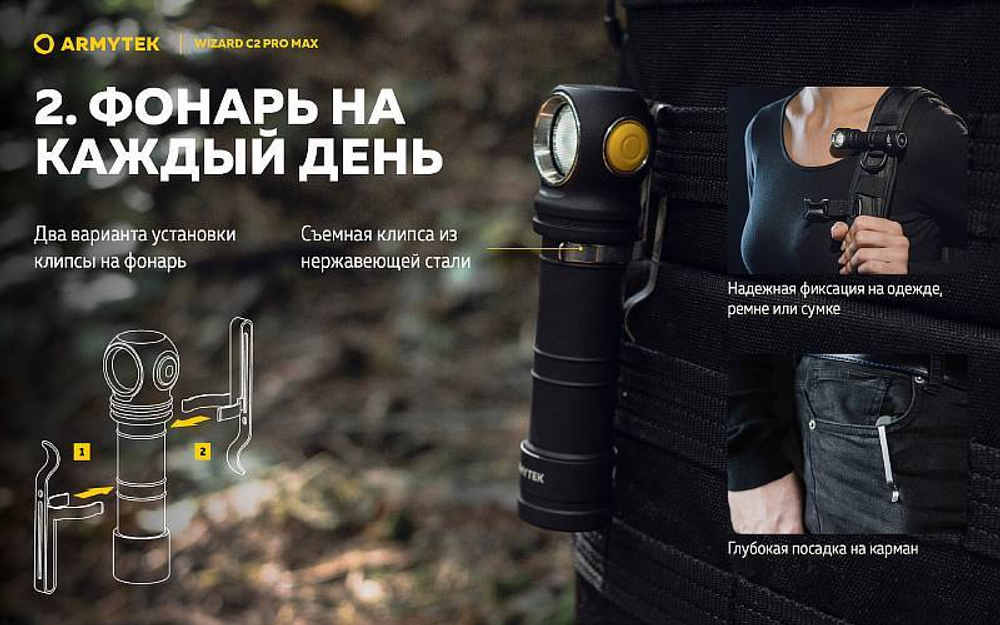 Фонарь ARMYTEK WIZARD C2 PRO MAX MAGNET USB Белый