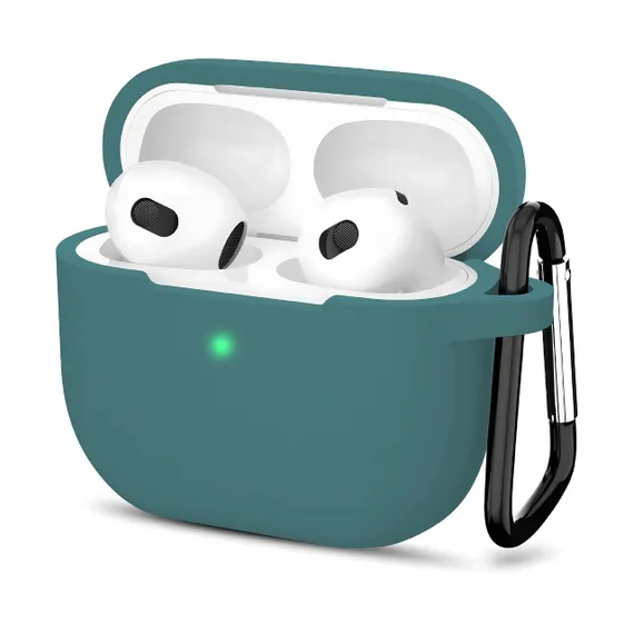 Чехол силиконовый Gurdini Silicone Case с карабином для AirPods 4 Зеленый