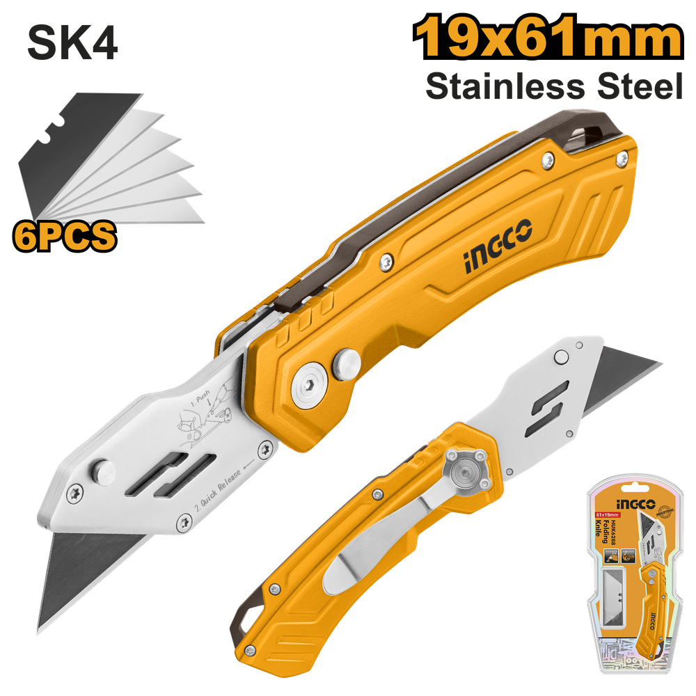 Нож трапециевидный универсальный складной INGCO HUK6288 INDUSTRIAL Нож трапециевидный универсальный складной INGCO HUK6288 INDUSTRIAL