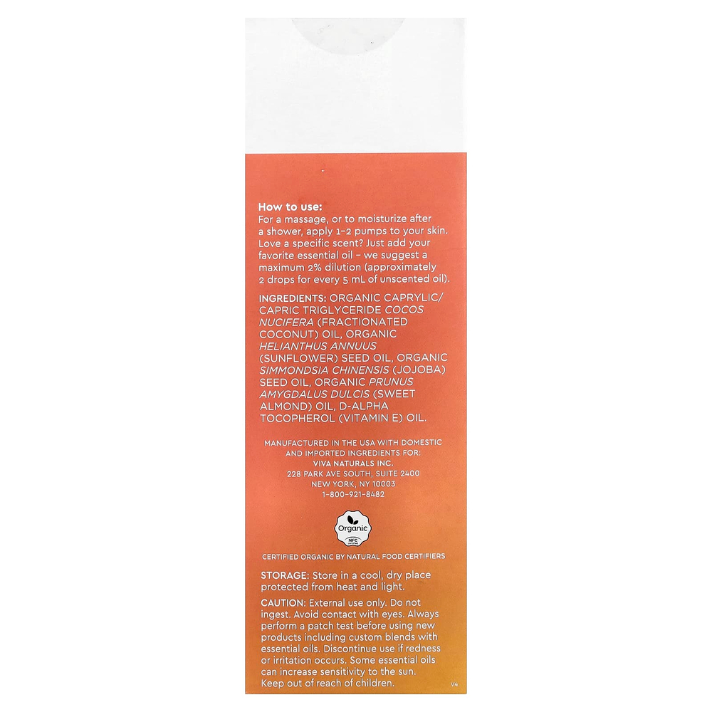 Viva Naturals, органическое массажное масло, без запаха, 237 мл (8 жидк. унций)
