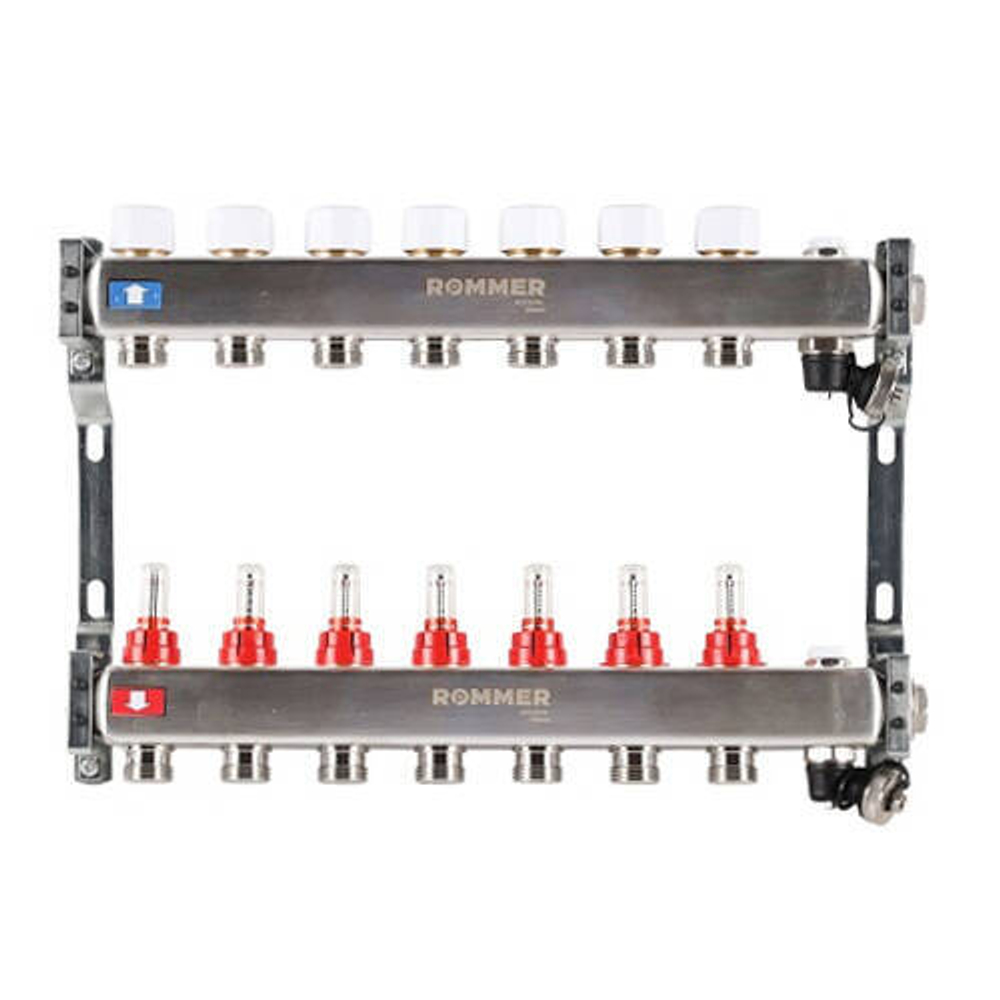 Коллекторная группа для теплого пола ROMMER RMS1201 - 1" на 7 контуров 3/4" EK