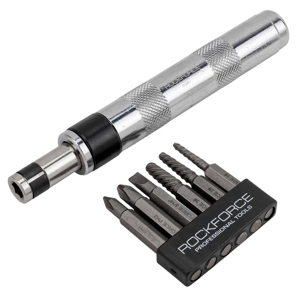 Отвертка ударная с набором бит и экстракторами резьбы 7пр. RockFORCE RF-5064V