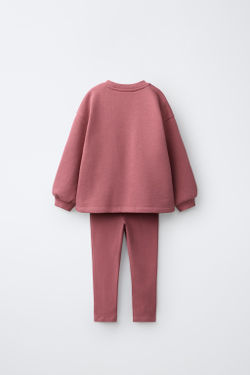 ZARA КОМПЛЕКТ ИЗ ТОЛСТОВКИ И ОДНОТОННЫХ ЛЕГИНСОВ, РОЗОВАТЫЙ