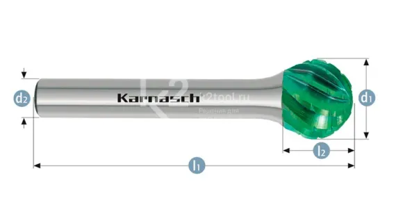Борфреза твердосплавная Karnasch форма D, 6х4,8х6х50 мм, насечка HP-3 PRO, покрытие Green-Tec, арт. 11.6093-010
