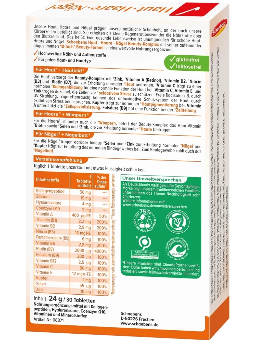 Schaebens Комплекс для волос, ногтей, кожи, 30 шт., 24 г