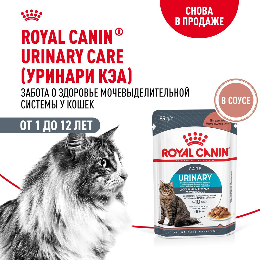 Royal Canin Urinary Care Уринари Кэа Корм влажный диета для взрослых кошек для поддержания здоровья мочевыделительной системы соус 85г