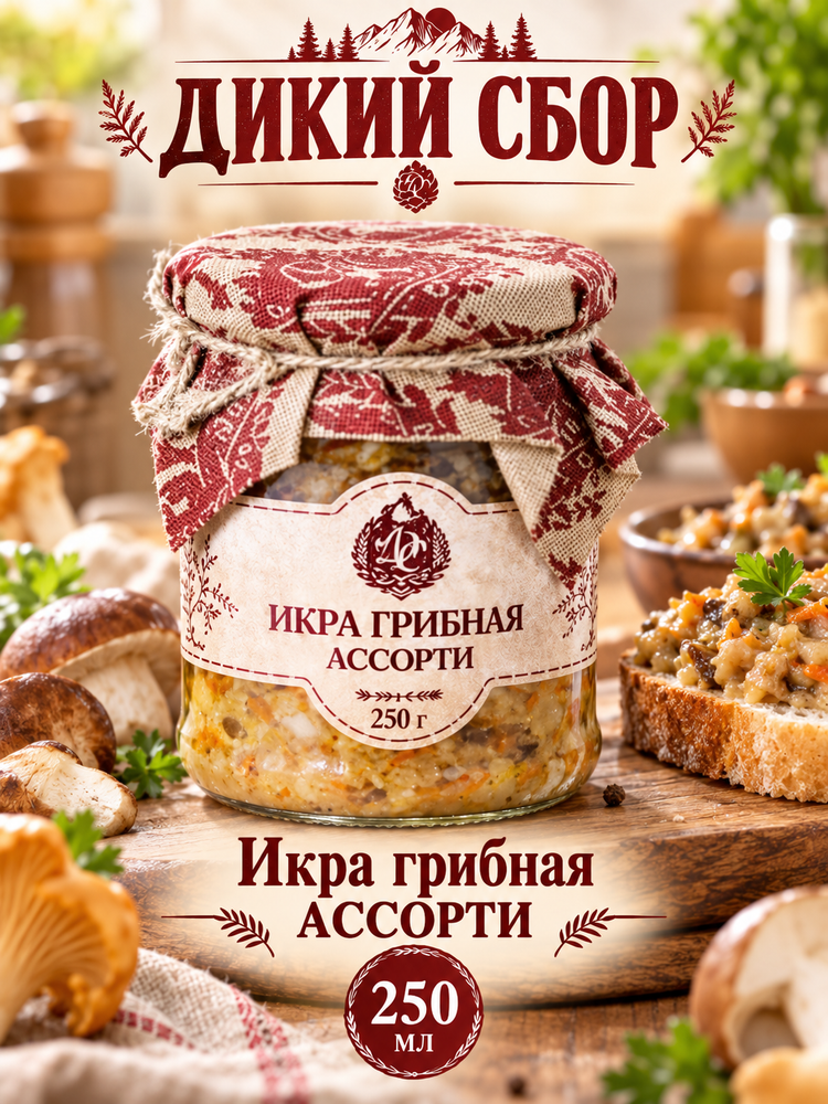 Икра грибная АССОРТИ 250 мл стеклобанка ДИКИЙ СБОР Икра грибная АССОРТИ 250 мл стеклобанка ДИКИЙ СБОР