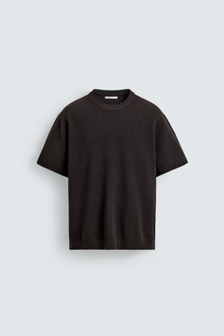 ZARA ФУТБОЛКА ПЛАТОЧНОЙ ВЯЗКИ, ШОКОЛАДНЫЙ