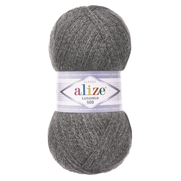 Пряжа Alize (Ализе) Lana Gold 800 / уп.5 мот. по 100 г, 800м, 182 средне-серый меланж A