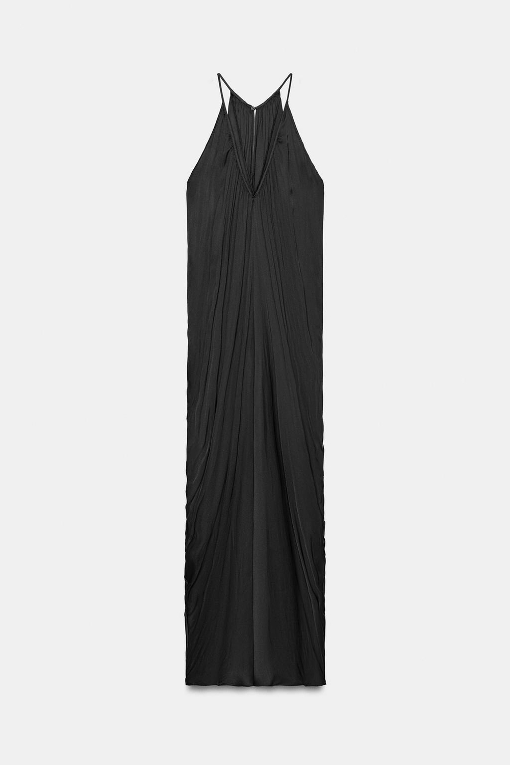 ZARA АТЛАСНОЕ ПЛАТЬЕ СО СБОРКАМИ — ZW COLLECTION, ЧЕРНЫЙ