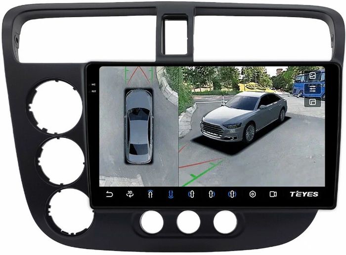 Магнитола для Honda Civic 7 2001-2005 левый руль - Teyes CC3-2K-360 монитор 9.5" 2K QLED на Android 10, Быстрая, CarPlay, 4G SIM-слот, 4 камеры в комплекте