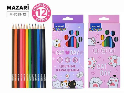 Карандаши 12цв. деревянные "Лапки" шестигран. d грифеля=2,8 мм, коробка с европодв. (Mazari)