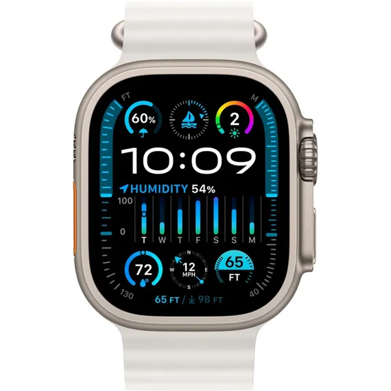 Часы Apple Watch Ultra 2, 2024, 49 мм, титан натурального цвета, ремешок Ocean белого цвета
