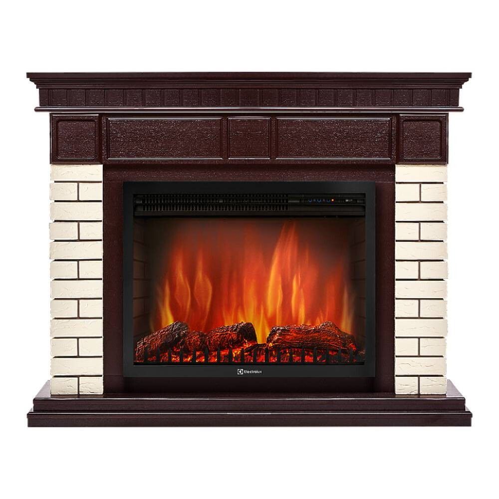 Каминокомплект: Очаг Electrolux EFP/P-3020LS N, портал Bricks 30 камень бежевый, шпон темный дуб
