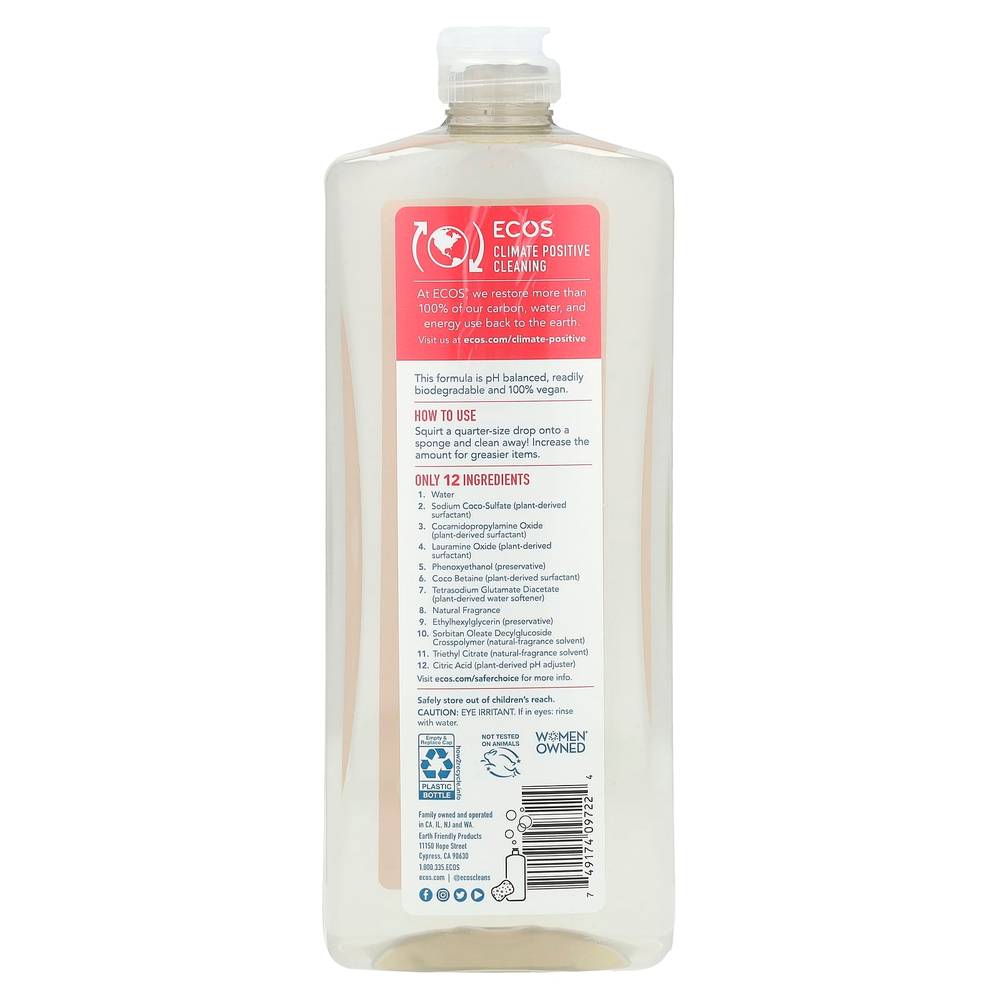 Earth Friendly Products, Ecos®, средство для мытья посуды на растительной основе, грейпфрут, 739 мл (25 жидк. унций)