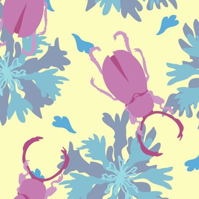 Розовые жуки-рогачи и васильки. Pink stag beetles and cornflowers