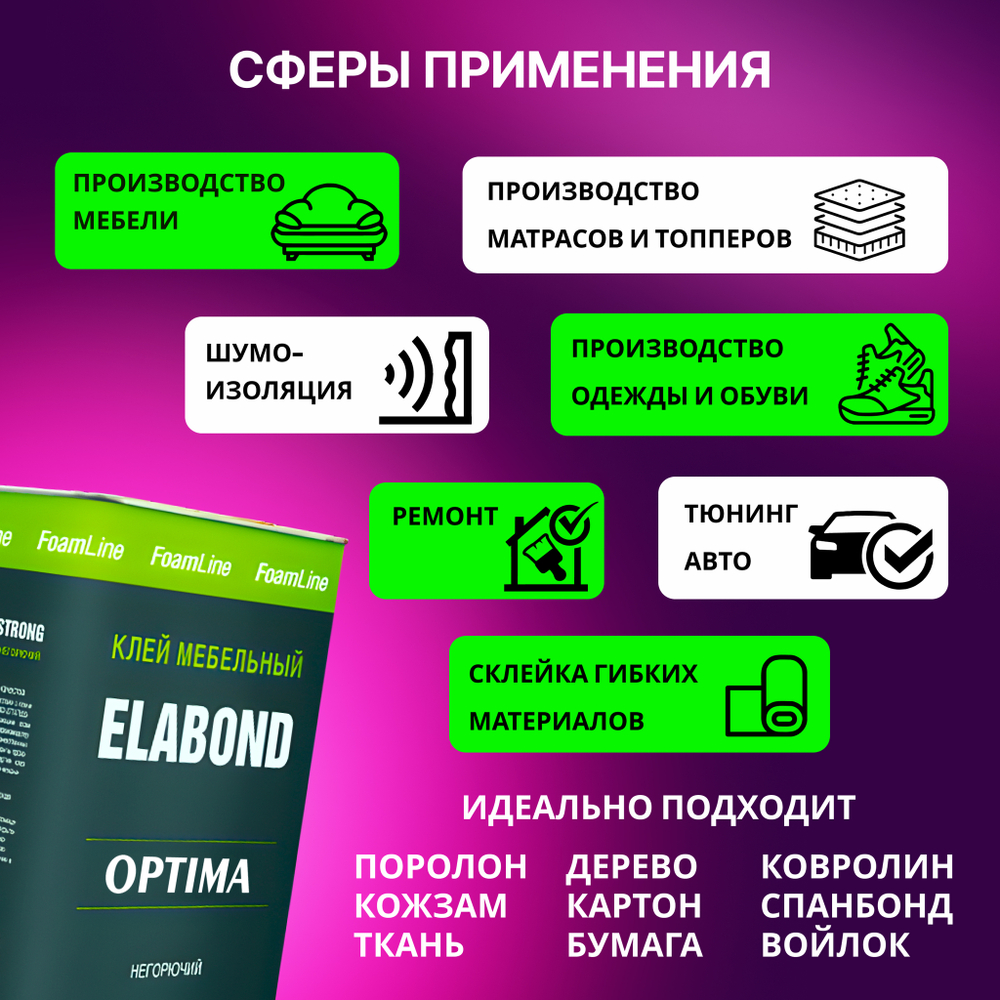 Клей мебельный для поролона, кожи, ткани, кожзама Elabond Optima, 1,1 кг