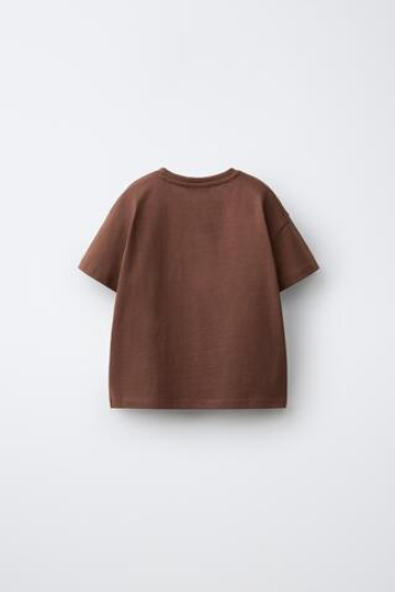 ZARA ОДНОТОННАЯ ФУТБОЛКА С ВЫШИВКОЙ «СЕРДЦЕ», ШОКОЛАДНЫЙ