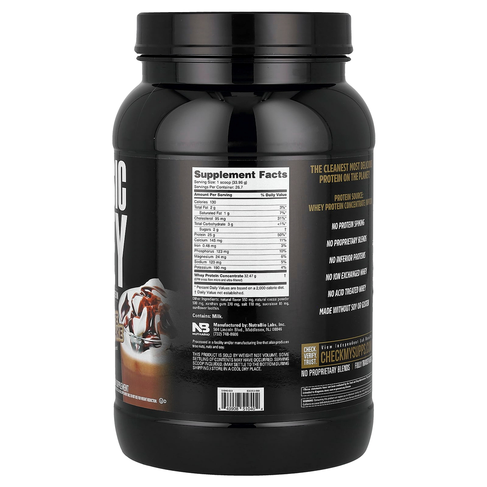 NutraBio, Classic Whey Protein, шоколадный молочный коктейль, 907 г (2 фунта)