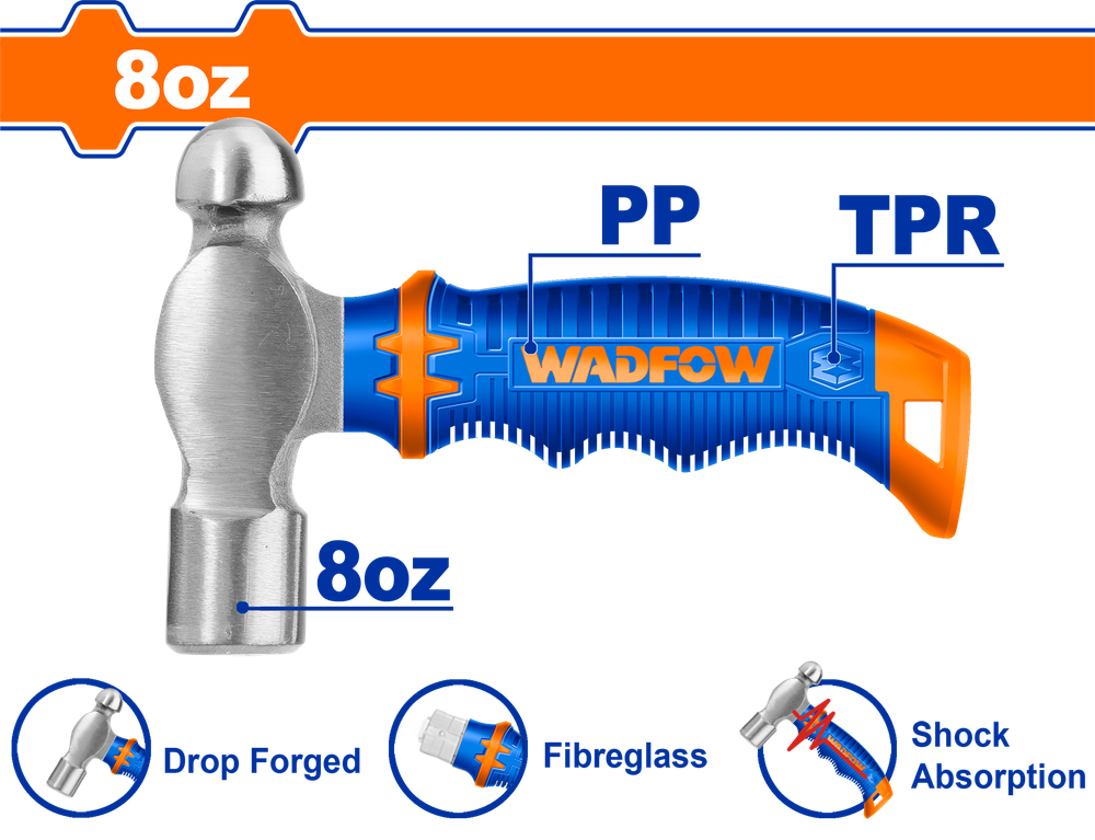 Молоток с круглым бойком WADFOW WHM53D8 220 г