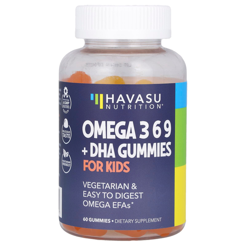 Havasu Nutrition, омега-3, 6, 9, жевательные таблетки с ДГК для детей, 60 жевательных таблеток