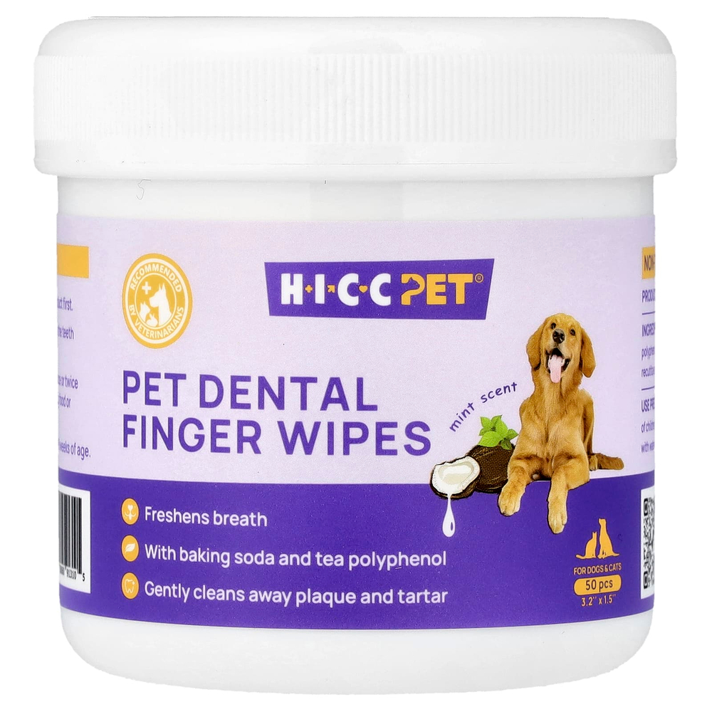 HICC Pet, салфетки для зубов, для собак и кошек, мята, 50 шт.