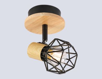 Настенно-потолочный спот в стиле лофт 1*E27 TR8751 BK/WD черный/дерево Traditional Loft Ambrella
