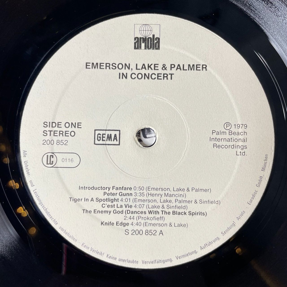 Винтажная виниловая пластинка LP Emerson, Lake and Palmer In Concert (Germany 1979)