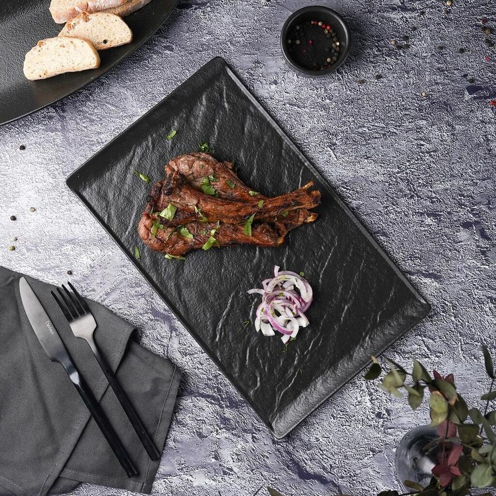 Блюдо прямоугольное 33,5*20,5 см h1,5 см с бортами Side Up2 Black Raw Stellar P.L. Proff Cuisine [1]