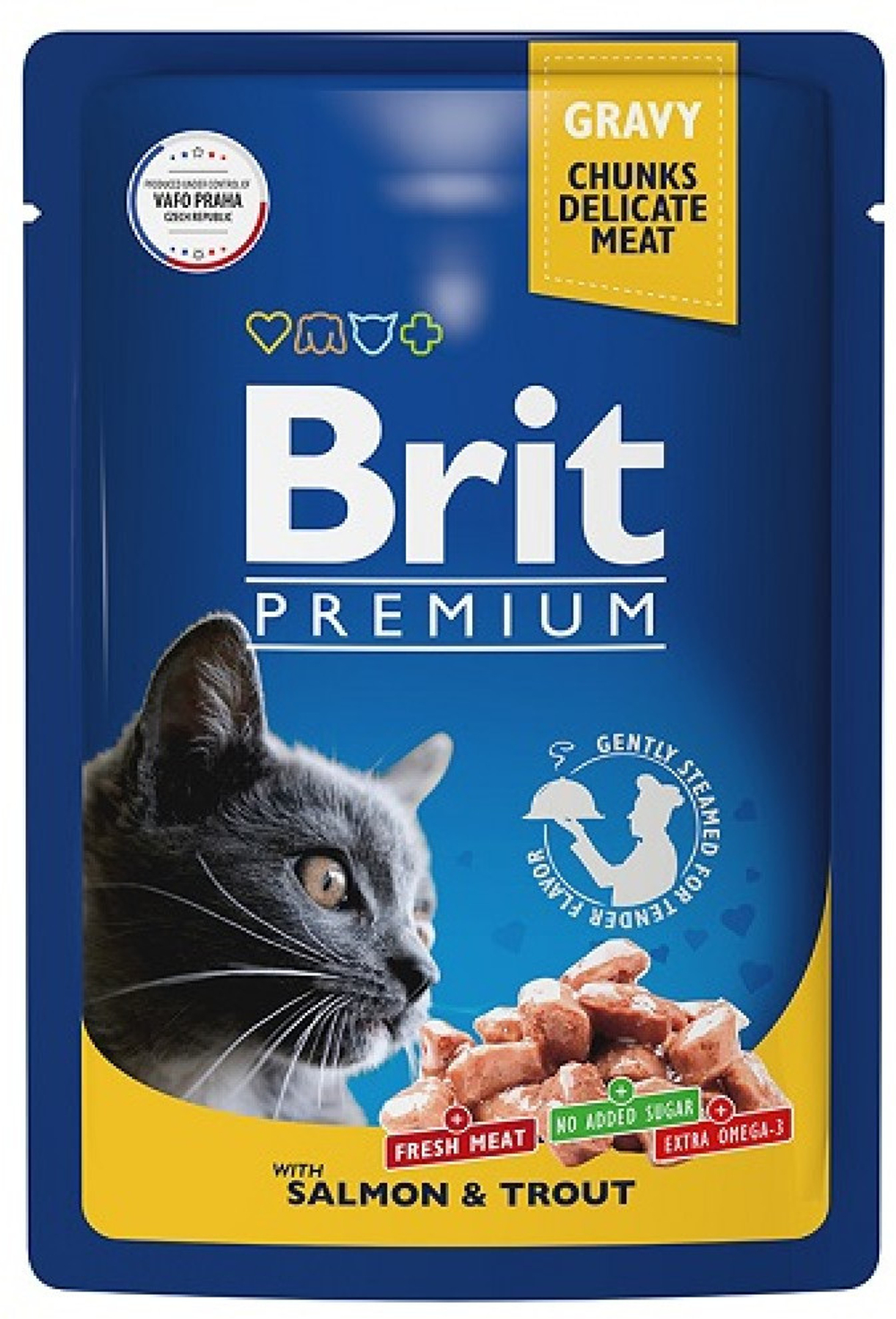 BRIT PREMIUM, Пауч для взрослых кошек, Лосось и Форель в соусе, 85 гр.