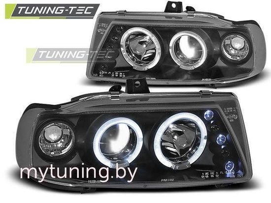 Передние фары Seat Cordoba 1/Ibiza 2/VW Polo 3 angel eyes black