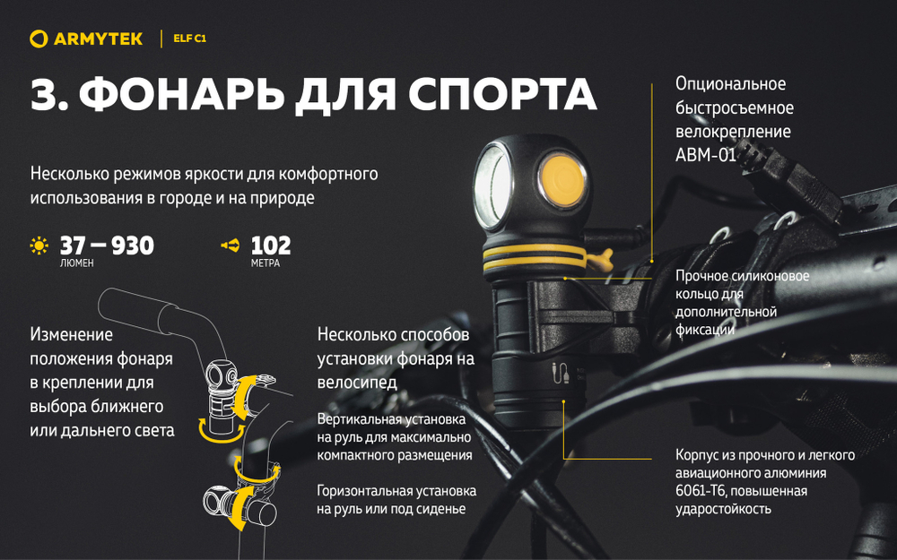 Фонарь Armytek ELF C1 Micro USB F05002W (теплый свет)