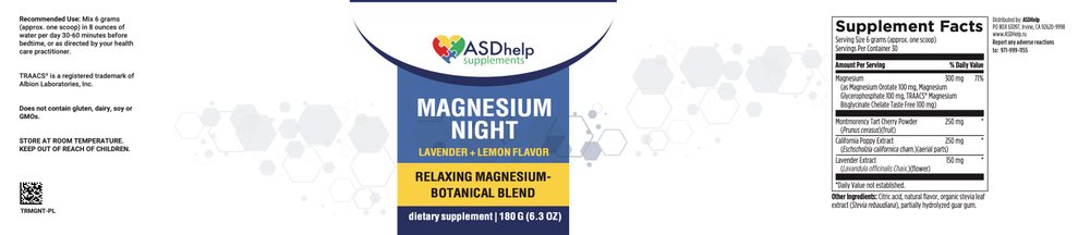 Magnesium night — этикетка (Supplement Facts)