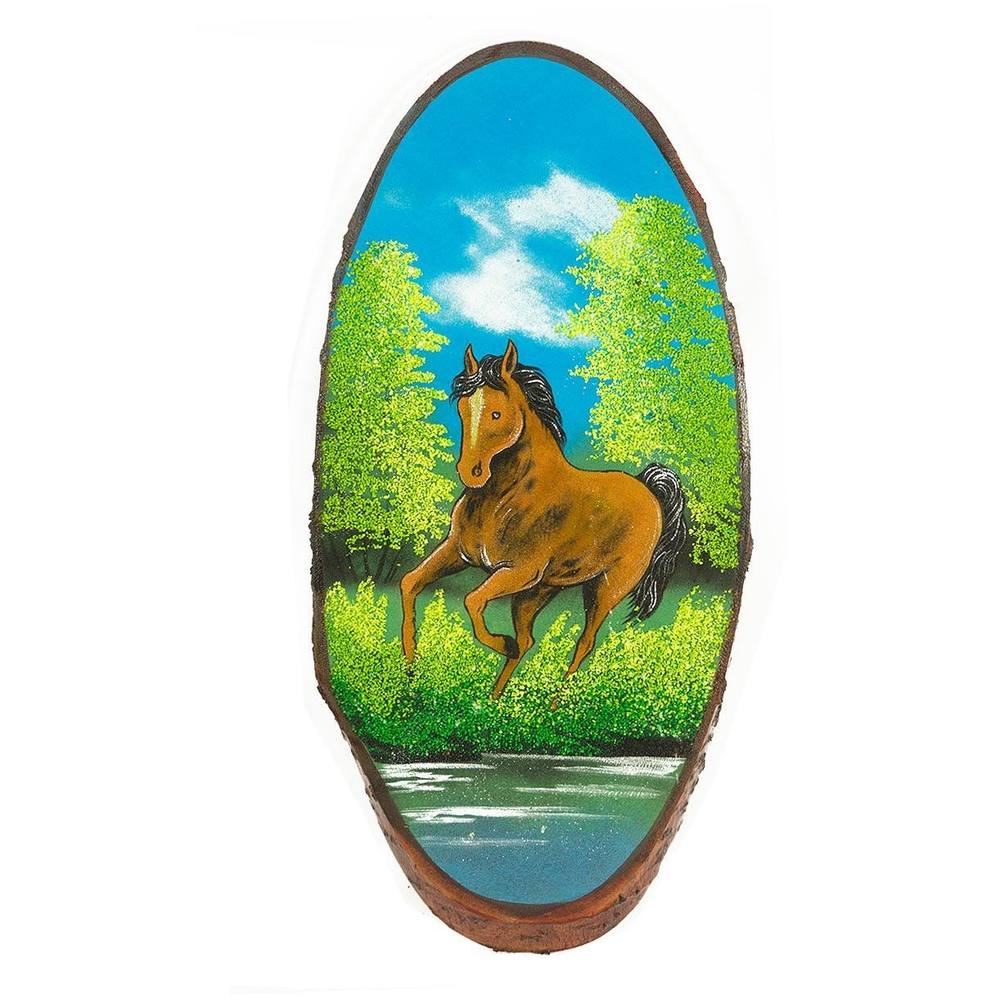 Панно на срезе дерева "Лошадка" вертикальное 75-80 см R119099