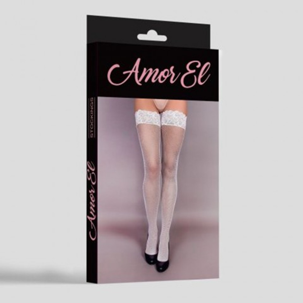 Чулки в мелкую сетку ROSA VINTAGE с рисунком сзади S/L белые
