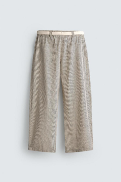 ZARA БРЮКИ WIDE FIT В ПОЛОСКУ С РЕМНЕМ, ПОЛОСКИ