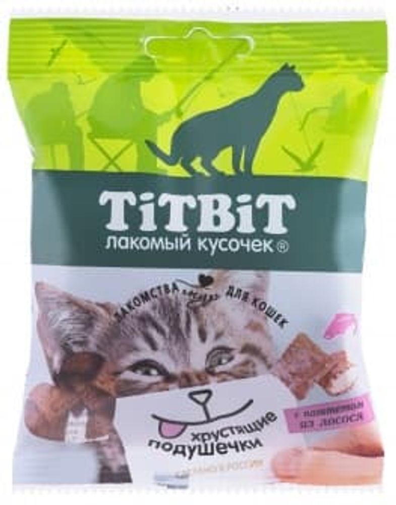 Лакомство для кошек Titbit Хрустящие подушечки с паштетом из лосося, пакет 30г Лакомство для кошек Titbit Хрустящие подушечки с паштетом из лосося, пакет 30г