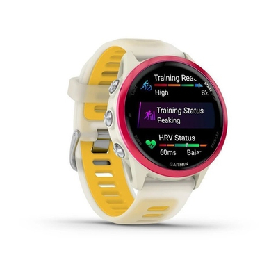 Смарт часы Garmin Forerunner 570 - 42мм, слоновая кость, алюминиевый безель малинового цвета, ремешок манго/слоновая кость