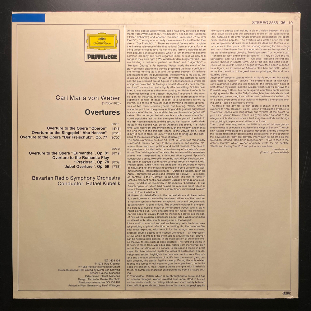 Carl Maria von Weber ‎– Ouvertüren (Германия 1975г.)
