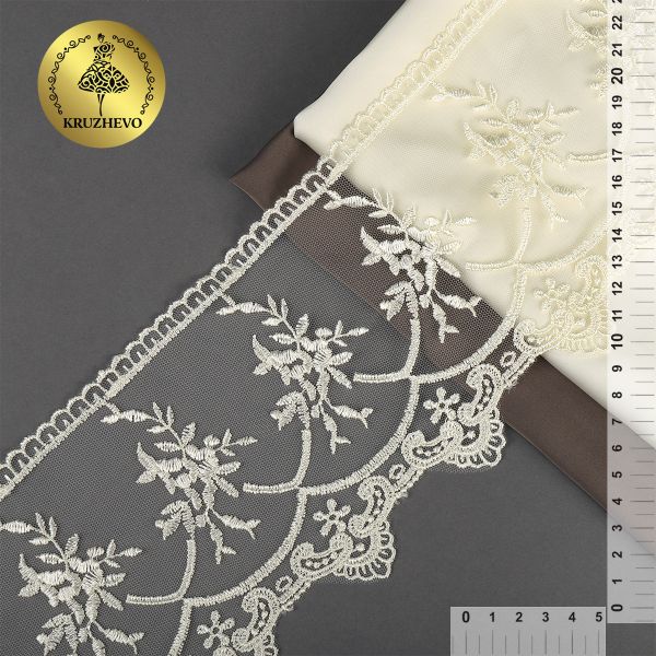 Кружево на сетке шир.125 мм / 13.71 метра (жесткая сетка), Exclusive TBY 2L476A, цв.W1515 молочный, Kruzhevo