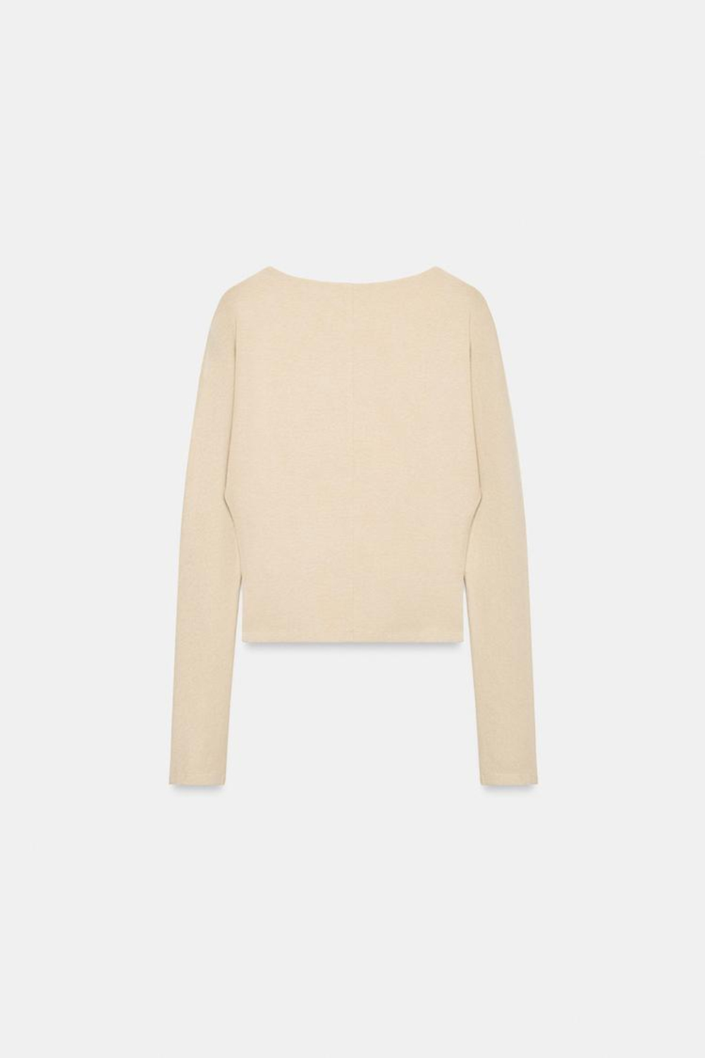 ZARA ФУТБОЛКА ОБТЯГИВАЮЩАЯ С ДЛИННЫМИ РУКАВАМИ, БЕЖЕВЫЙ МЕЛАНЖ