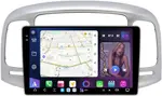 Магнитола для Hyundai Verna 2006-2010 (рамка серебро) - FarCar S500-TS20 монитор 9.5" 2K QLED на Android 14, Быстрейшая, CarPlay, 4G SIM-слот