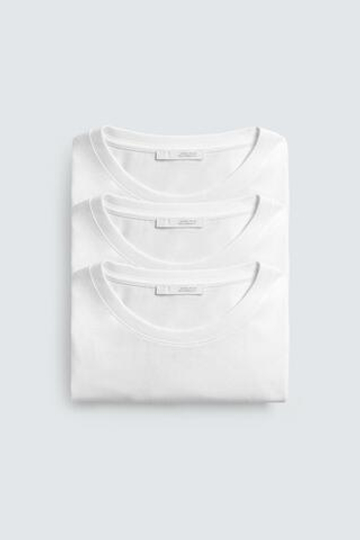 ZARA НАБОР ИЗ 3-Х БАЗОВЫХ ФУТБОЛОК MEDIUM WEIGHT, БЕЛЫЙ
