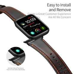 Ремешок из натуральной кожи кофейного цвета от Dux Ducis для смарт часов Apple Watch 42, 44, 45, 46, 49мм, серия Business Series