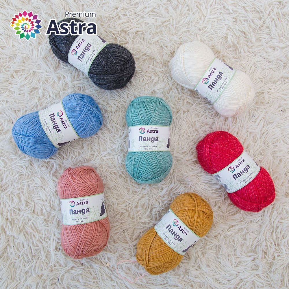 Пряжа Astra Premium (Астра Премиум) Панда (Panda) / уп.2 мот. по 100 г, 240 м, 999 черный