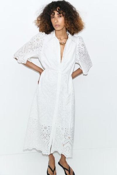 Платье-рубашка с вышивкой — Белый — H&M 1358186