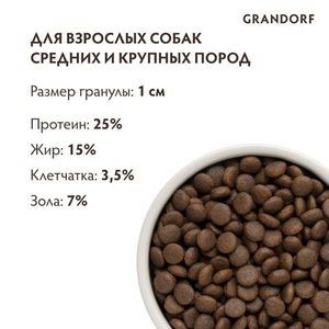 Сухой корм Grandorf DOG Rabbit&Turkey MED&MAXI для взрослых собак средних и крупных пород, кролик с индейкой