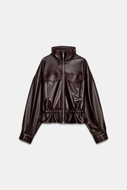 ZARA КУРТКА ИЗ ИСКУССТВЕННОЙ КОЖИ С РЕГУЛИРУЕМОЙ ТАЛИЕЙ, БУРГУНДИ