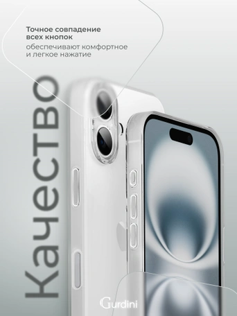 Чехол накладка iPhone 16 6.1" Gurdini силикон Ultra Twin 1 mm c защитой камеры прозрачный